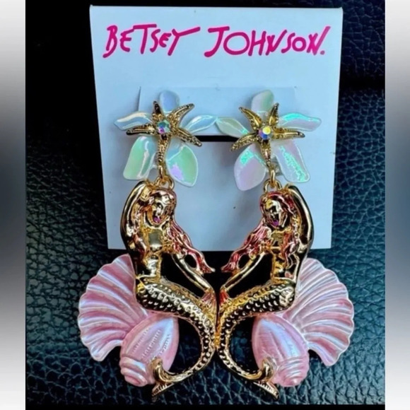 BETSEY JOHNSON Gold-Tone Flower Starfish Mermaid Seashell Drop Earrings NEW NWT - Picture 2 of 5